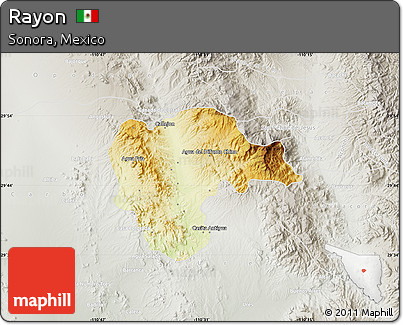 Physical Map of Rayon, lighten, semi-desaturated