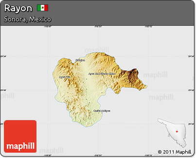Physical Map of Rayon, single color outside