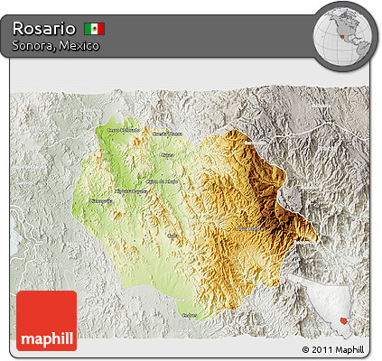Physical 3D Map of Rosario, lighten, semi-desaturated