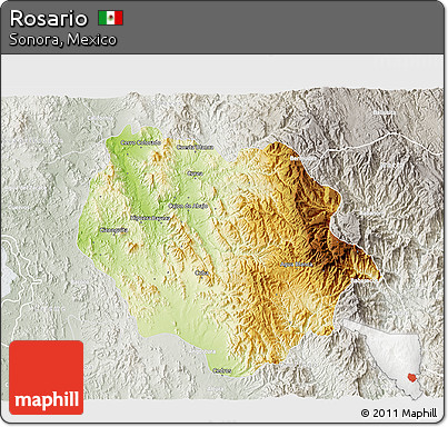 Physical 3D Map of Rosario, lighten, semi-desaturated