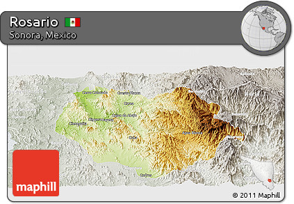 Physical Panoramic Map of Rosario, lighten, semi-desaturated
