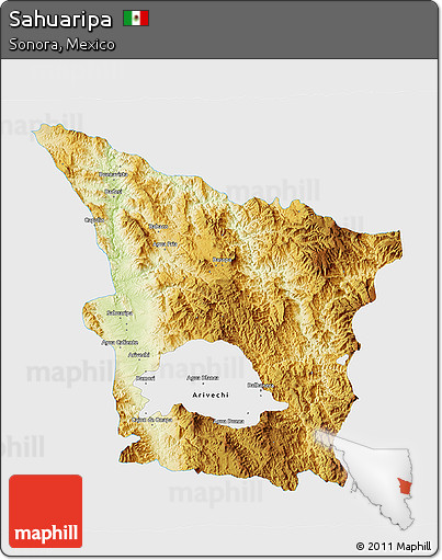 Physical 3D Map of Sahuaripa, single color outside