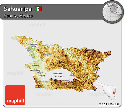 Physical Panoramic Map of Sahuaripa, single color outside