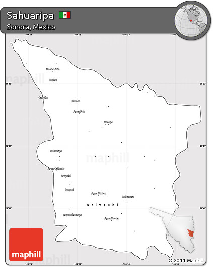 Silver Style Simple Map of Sahuaripa, cropped outside