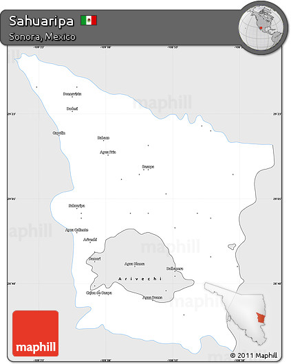 Silver Style Simple Map of Sahuaripa, single color outside