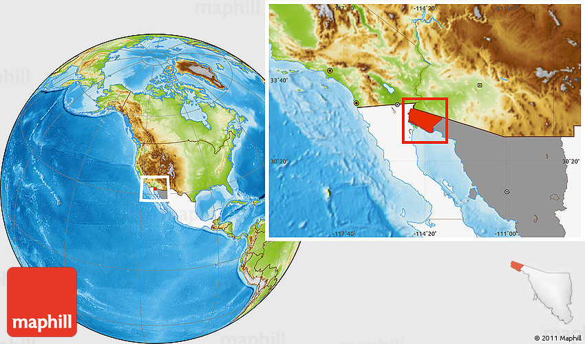 Physical Location Map of San Luis Rio Colorado, highlighted country, highlighted parent region Physical Location Map of San Luis Rio Colorado, highlighted country, highlighted parent region