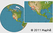 Satellite Location Map of San Luis Rio Colorado, within the entire country