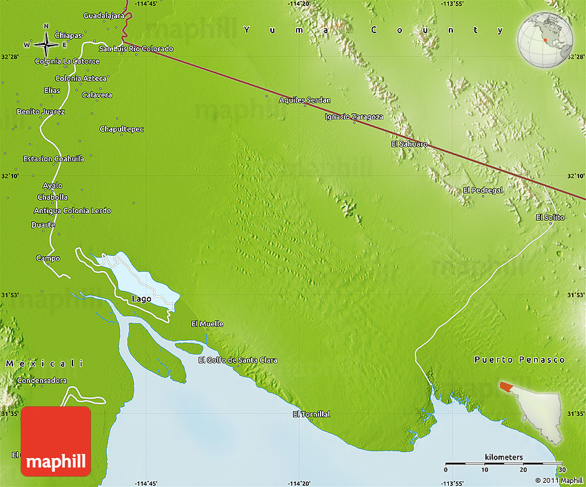 Physical Map of San Luis Rio Colorado