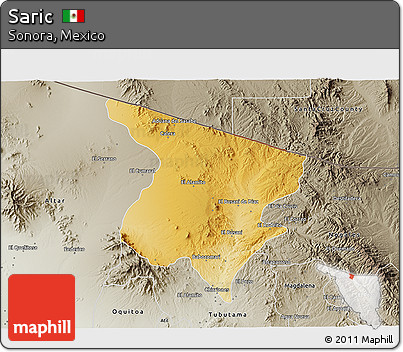 Physical 3D Map of Saric, semi-desaturated