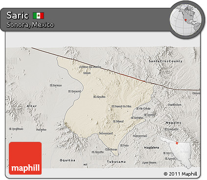 Shaded Relief 3D Map of Saric, semi-desaturated