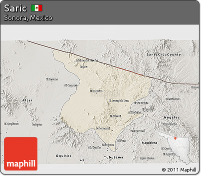 Shaded Relief 3D Map of Saric, semi-desaturated
