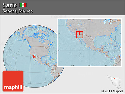 Gray Location Map of Saric, within the entire country, hill shading