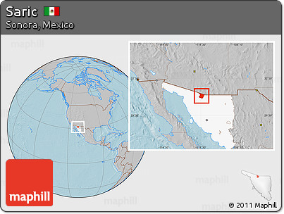 Gray Location Map of Saric, highlighted parent region, hill shading
