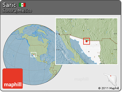 Savanna Style Location Map of Saric, highlighted parent region, hill shading
