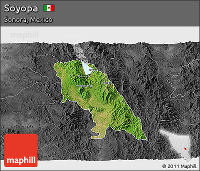 Satellite 3D Map of Soyopa, darken, desaturated