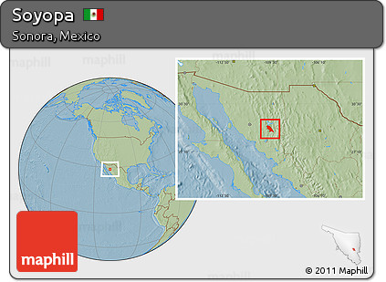 Savanna Style Location Map of Soyopa, hill shading