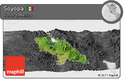 Satellite Panoramic Map of Soyopa, darken, desaturated