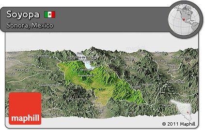 Satellite Panoramic Map of Soyopa, semi-desaturated