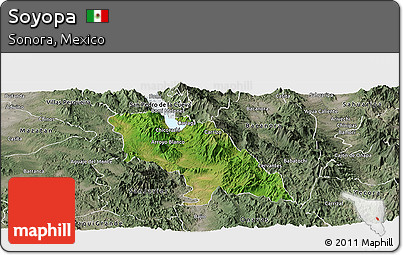 Satellite Panoramic Map of Soyopa, semi-desaturated