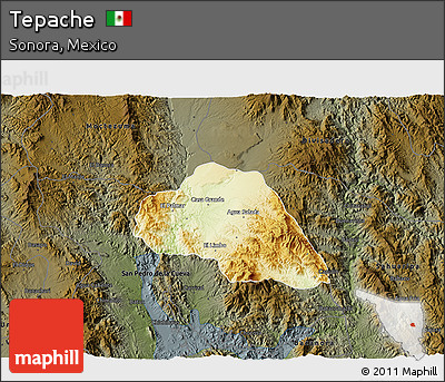 Physical 3D Map of Tepache, darken