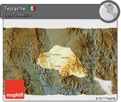 Physical 3D Map of Tepache, darken