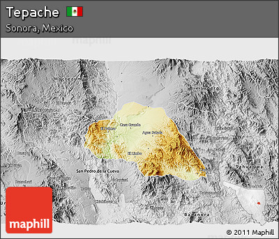 Physical 3D Map of Tepache, desaturated