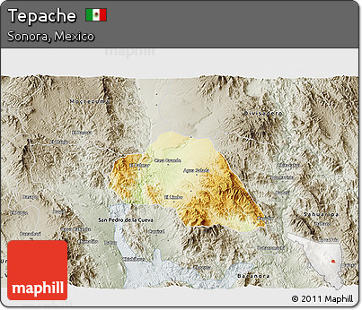 Physical 3D Map of Tepache, semi-desaturated