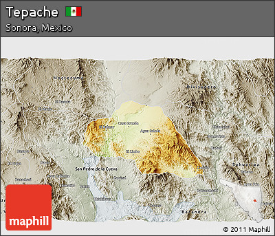 Physical 3D Map of Tepache, semi-desaturated