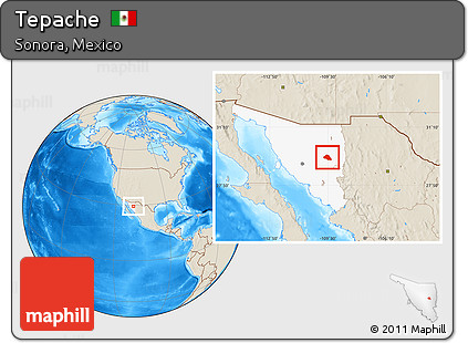 Shaded Relief Location Map of Tepache, highlighted parent region