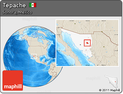 Shaded Relief Location Map of Tepache, highlighted parent region