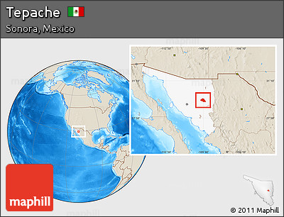 Shaded Relief Location Map of Tepache, highlighted parent region