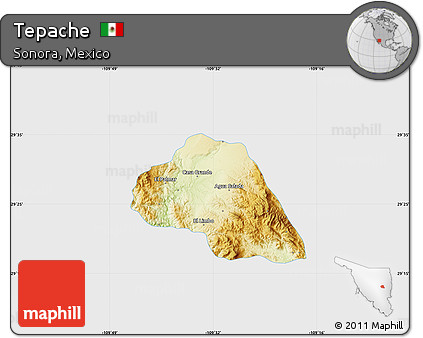 Physical Map of Tepache, single color outside