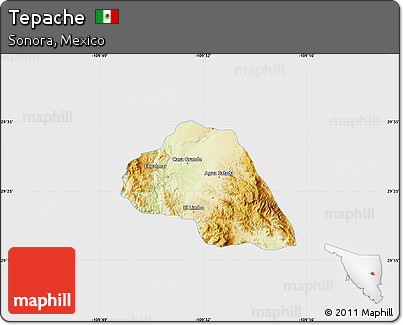 Physical Map of Tepache, single color outside