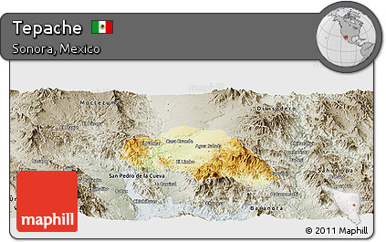 Physical Panoramic Map of Tepache, semi-desaturated