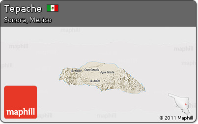 Shaded Relief Panoramic Map of Tepache, single color outside