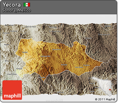 Physical 3D Map of Yecora, semi-desaturated