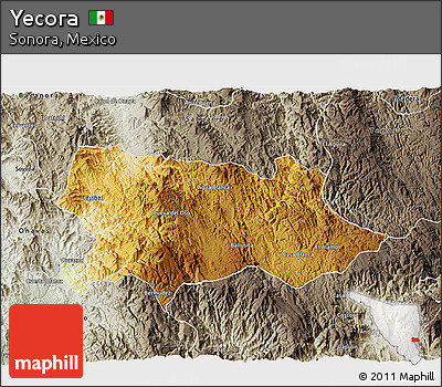 Physical 3D Map of Yecora, semi-desaturated