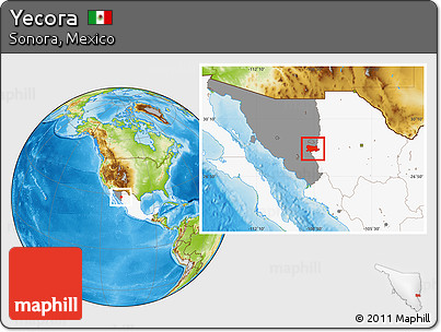 Physical Location Map of Yecora, highlighted country, highlighted parent region