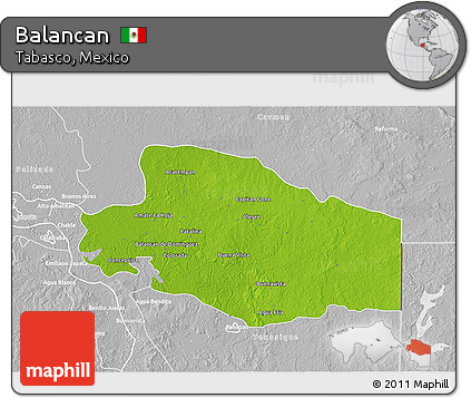 Physical 3D Map of Balancan, lighten, desaturated