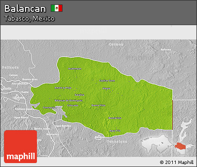 Physical 3D Map of Balancan, lighten, desaturated
