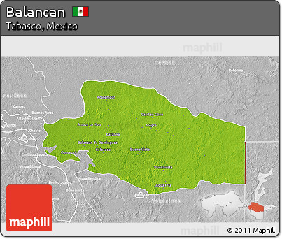 Physical 3D Map of Balancan, lighten, desaturated