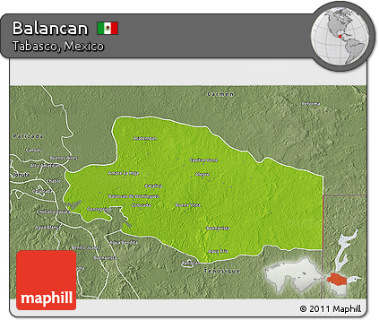 Physical 3D Map of Balancan, semi-desaturated