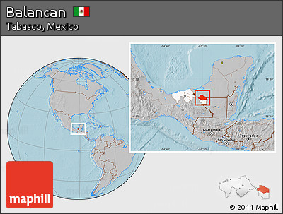 Gray Location Map of Balancan, highlighted parent region, hill shading