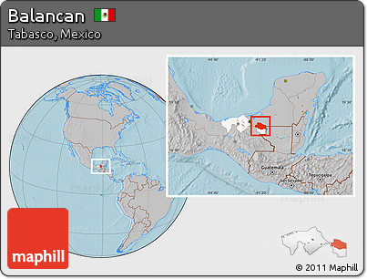 Gray Location Map of Balancan, highlighted parent region, hill shading