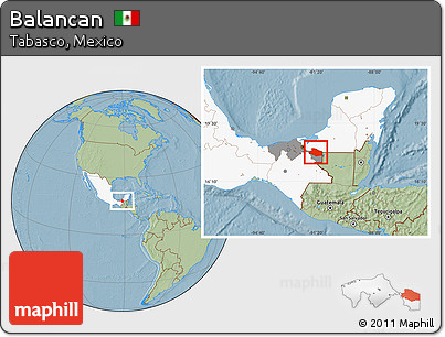 Savanna Style Location Map of Balancan, highlighted country, highlighted parent region, hill shading