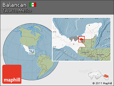 Savanna Style Location Map of Balancan, highlighted country, highlighted parent region, hill shading
