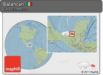 Savanna Style Location Map of Balancan, highlighted parent region, hill shading
