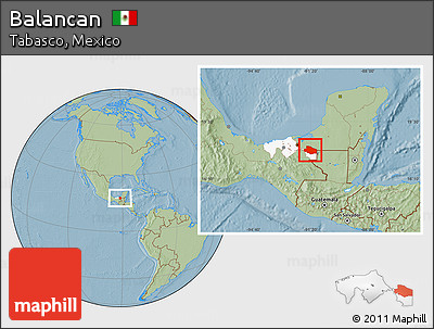 Savanna Style Location Map of Balancan, highlighted parent region, hill shading