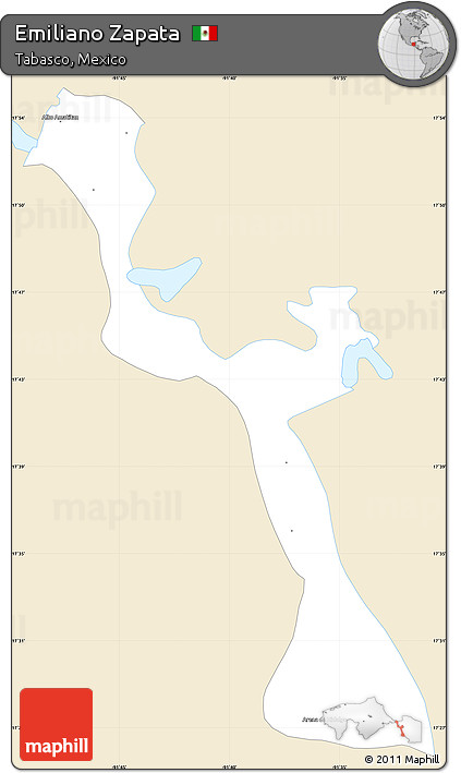Classic Style Simple Map of Emiliano Zapata, single color outside