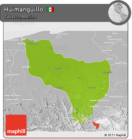 Physical 3D Map of Huimanguillo, lighten, desaturated